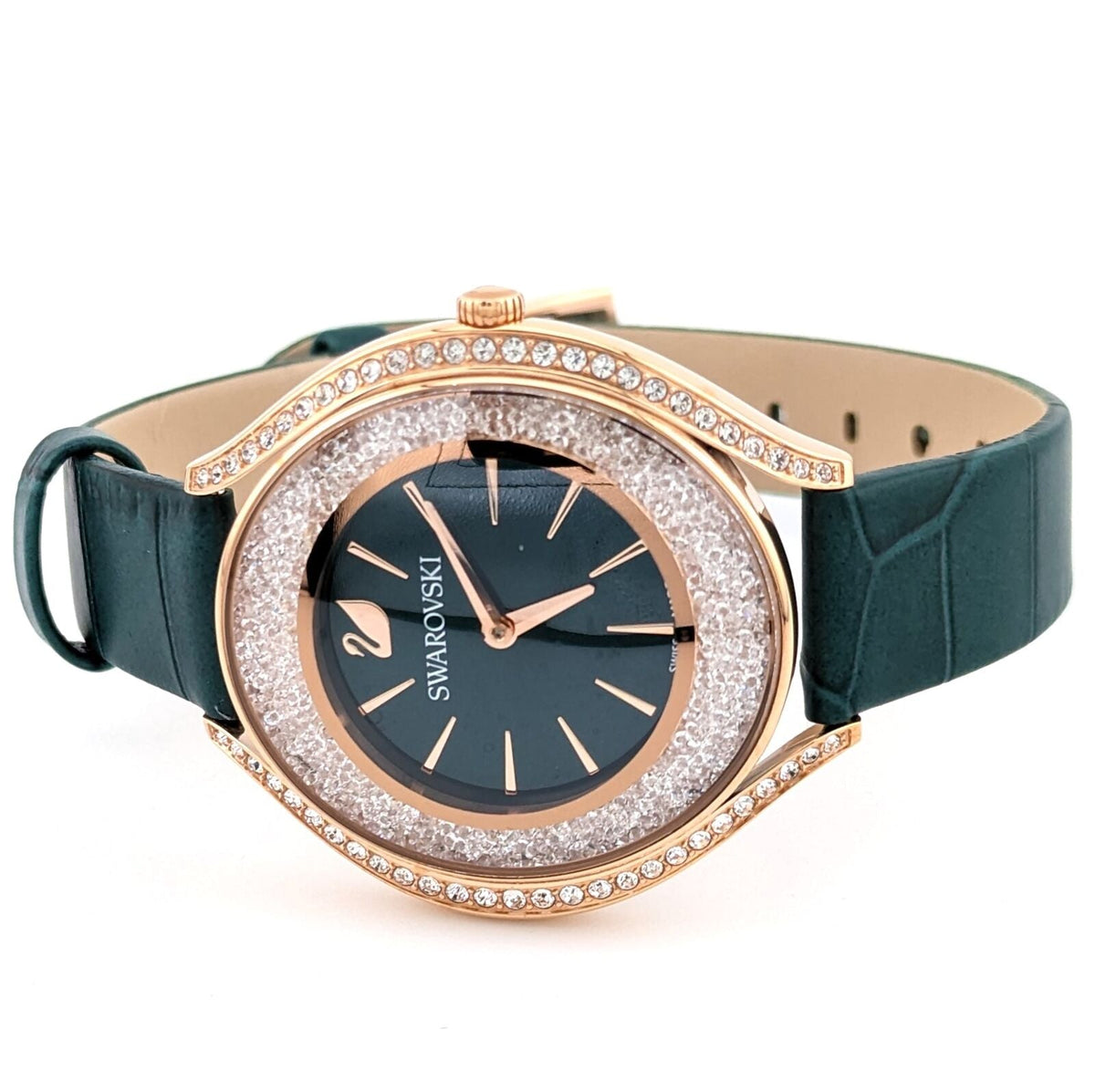 Swarovski Crystalline Aura Green Dial Green Leather Strap Watch for Women - 5644078
