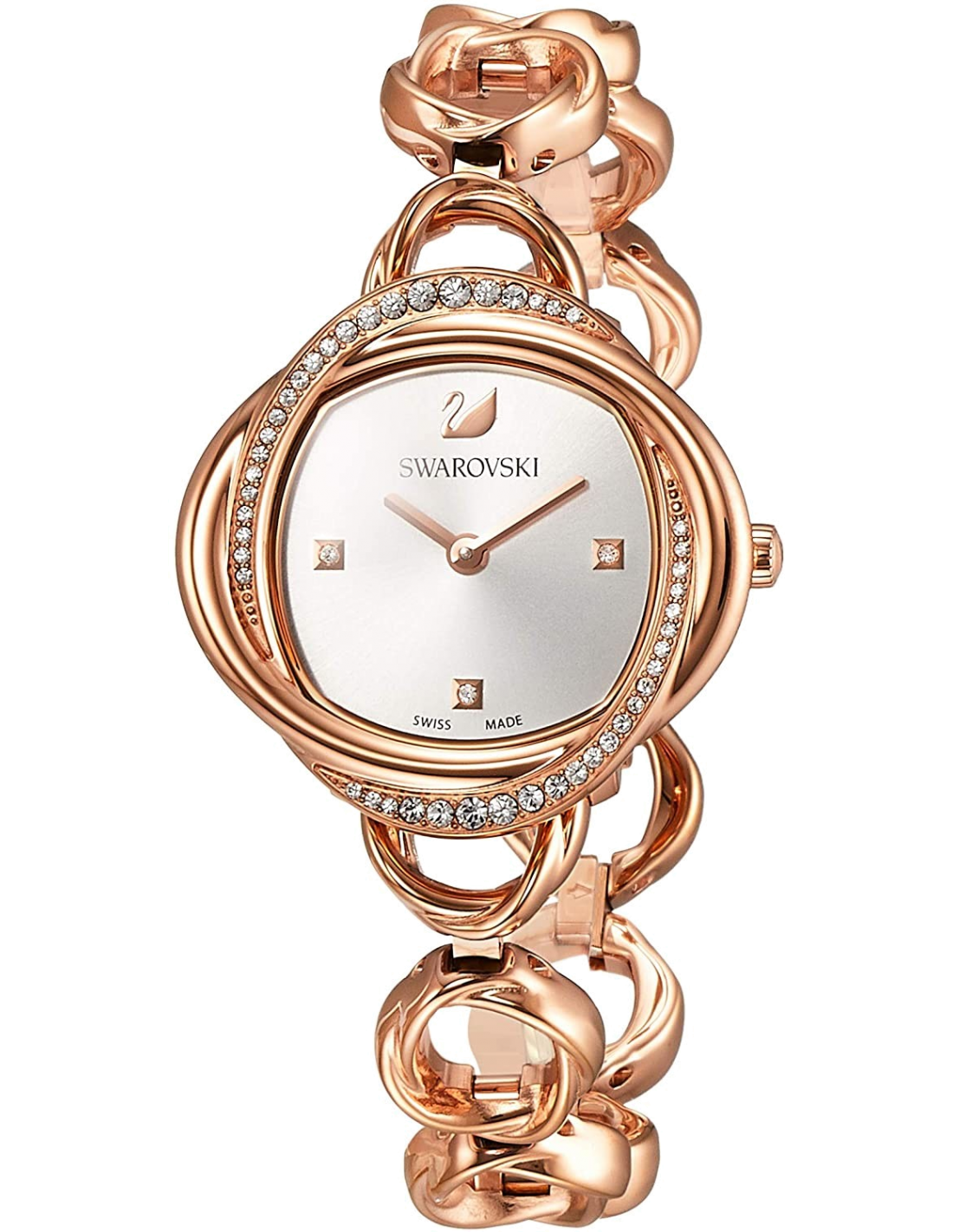 Shop Authentic Swarovski Crystal Flower Silver Dial Rose Gold Steel Strap Watch for Women - 5547626 - Luxxuri