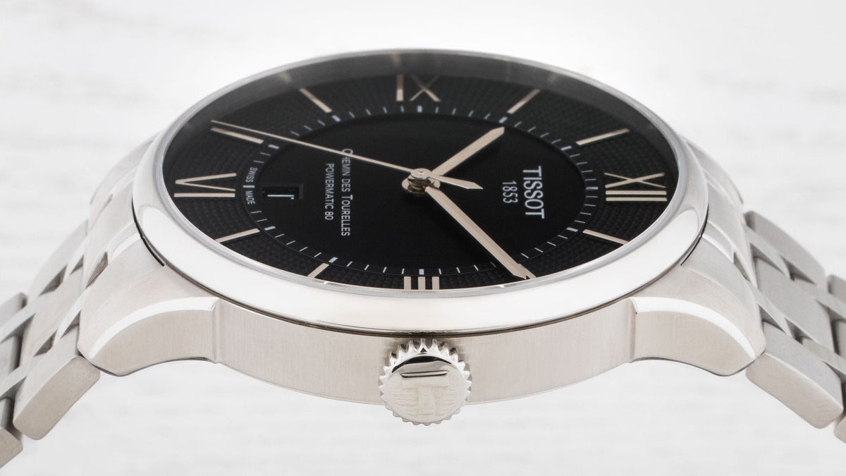 Tissot T Classic Chemin Des Tourelles Chronometer Black Dial Silver Steel Strap Watch For Men - T099.408.11.058.00