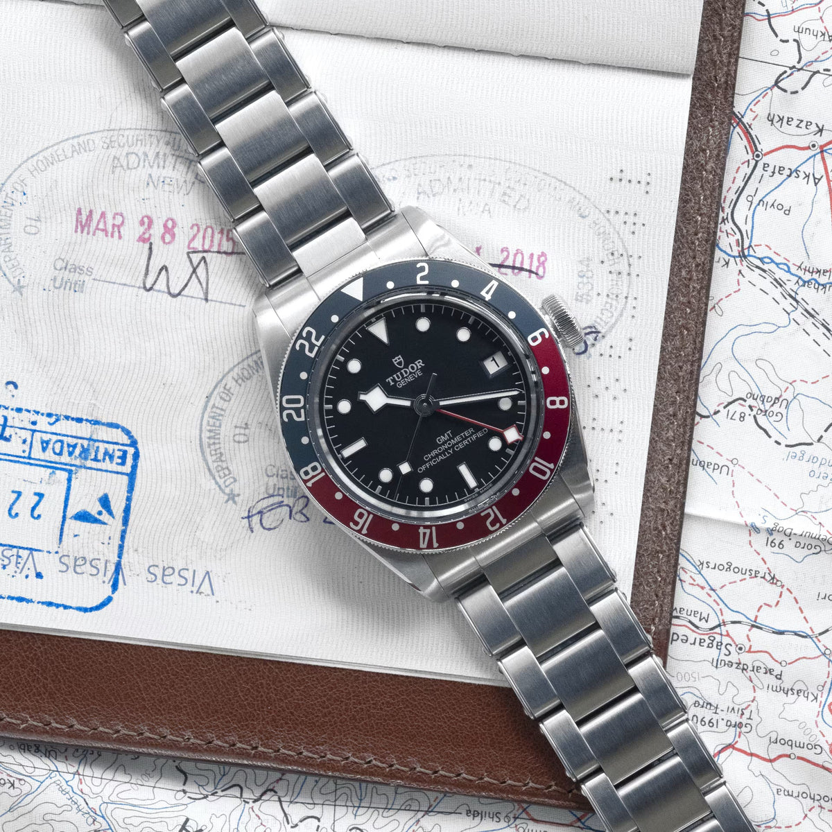 Tudor Black Bay GMT Black Dial Silver Steel Strap Watch for Men - M79830RB-0001