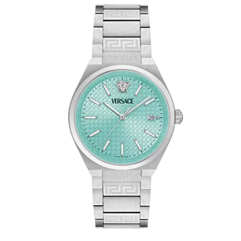 Shop Authentic Versace V-Auria Quartz Turquoise Dial Silver Steel Strap Watch for Women - VE0F00225 - Luxxuri