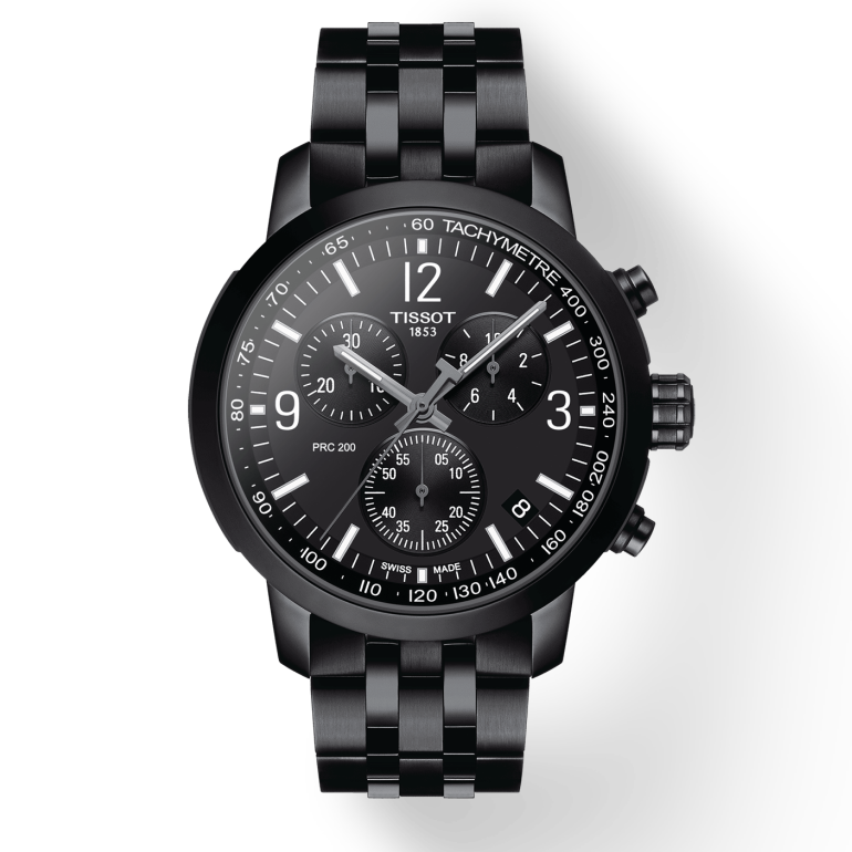 Tissot PRC 200 Chronograph Black Dial Black Steel Strap Watch For Men - T114.417.33.057.00
