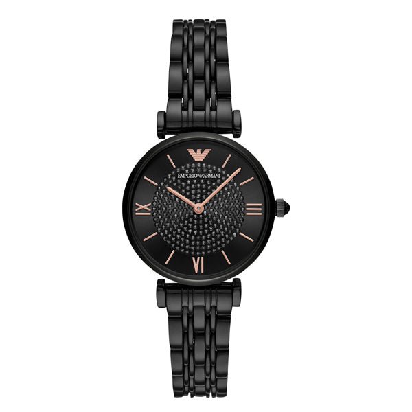 Emporio Armani Gianni T Bar Black Dial Black Steel Strap Watch For Women - AR11245