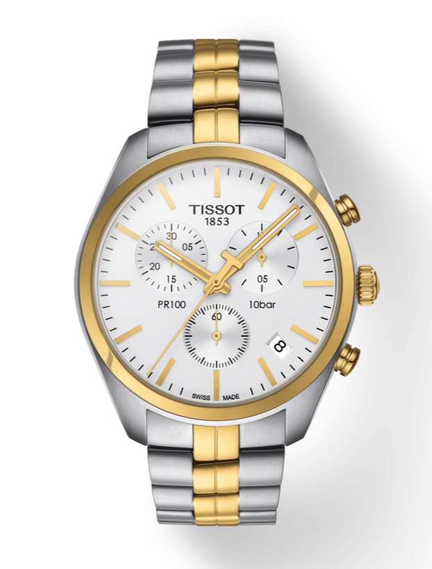 Tissot T Sport PR 100 Chronograph White Dial Two Tone Steel Strap Watch For Men - T101.417.22.031.00