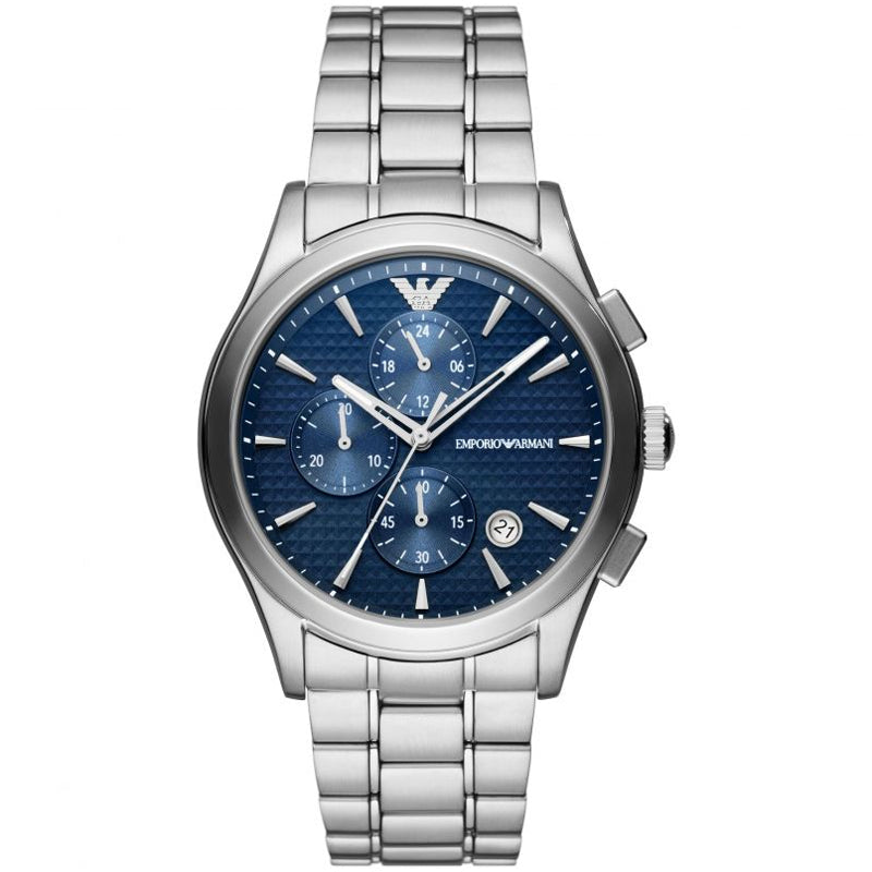 Emporio Armani Renato Chronograph Blue Dial Silver Steel Strap Watch For Men - AR11528