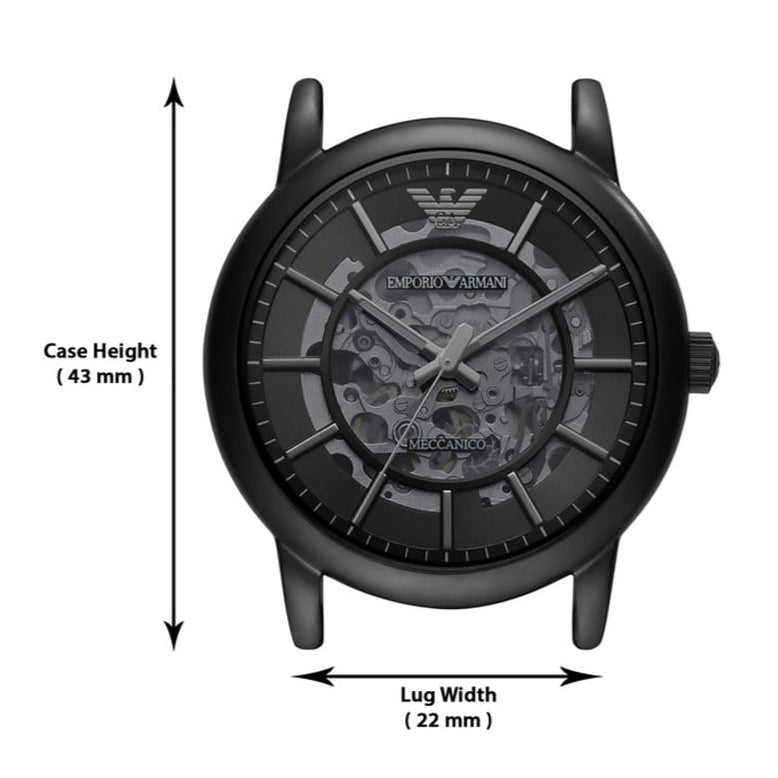 Emporio Armani Meccanico Skeleton Black Dial Black Steel Strap Watch For Men - AR60045