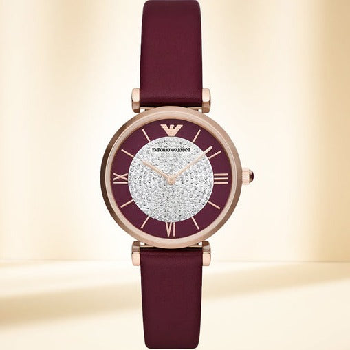 Emporio Armani Gianni T Bar Crystals Purple Dial Purple Leather Strap Watch for Women - AR11487