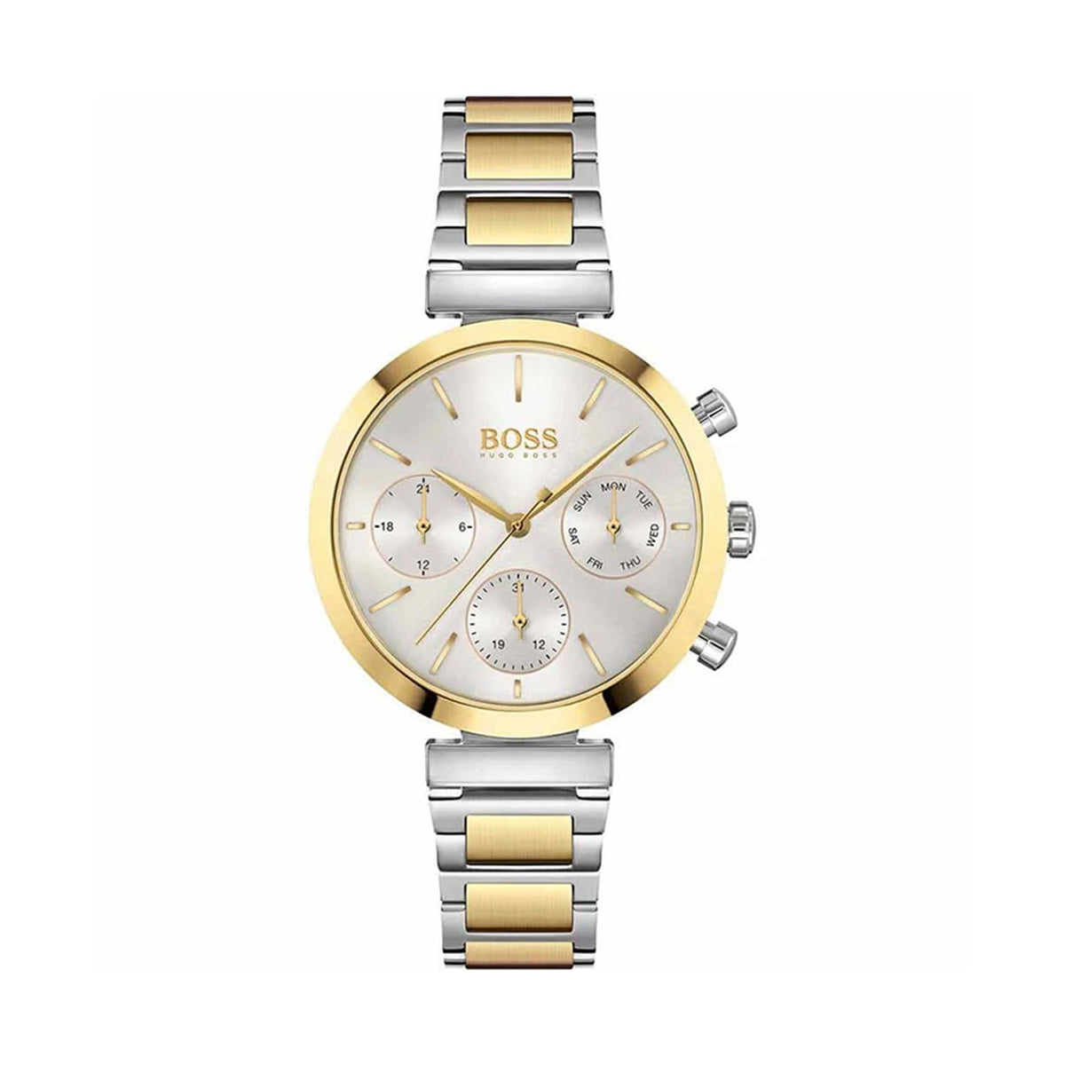 Hugo Boss Flawless Chronograph Silver Dial Two Tone Steel Strap Watch for Women - 1502550