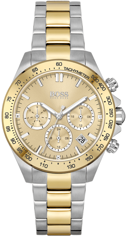 Hugo Boss Novia Chronograph Gold Dial Two Tone Steel Strap Watch for Women - 1502618