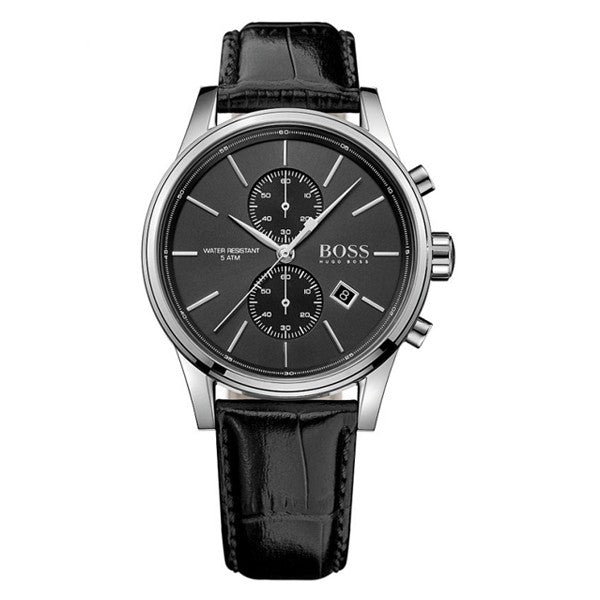 Hugo Boss Jet Chronograph Black Dial Black Leather Strap Watch for Men - 1513279
