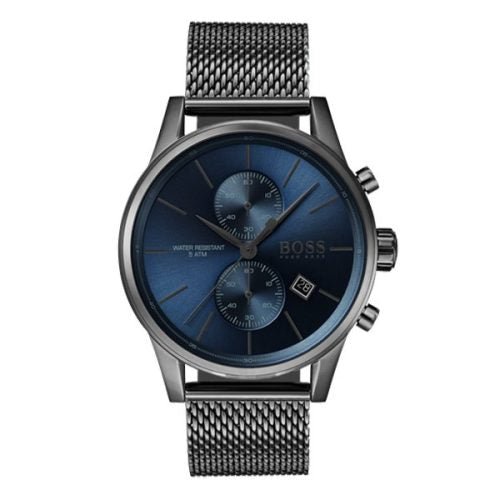 Hugo Boss Jet Chrongraph Blue Dial Gunmetal Grey Mesh Bracelet Watch for Men - 1513677