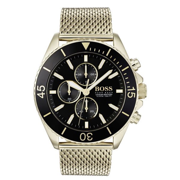 Hugo Boss Ocean Edition Chronograph Black Dial Gold Mesh Bracelet Watch for Men - 1513703