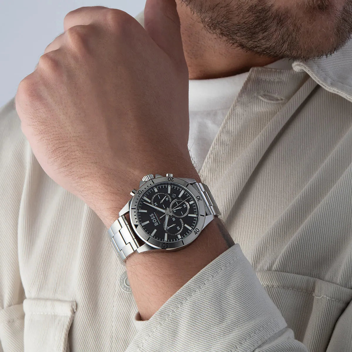 Hugo Boss Troper Chronograph Black Dial Silver Steel Strap Watch For Men - 1514057