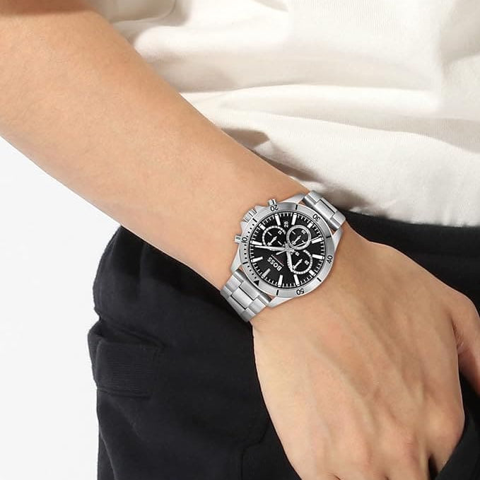 Hugo Boss Troper Chronograph Black Dial Silver Steel Strap Watch For Men - 1514057