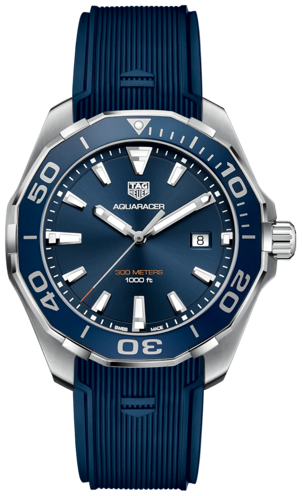 Tag Heuer Aquaracer Quartz Blue Dial Blue Rubber Strap Watch for Men - WAY101C.FC6153