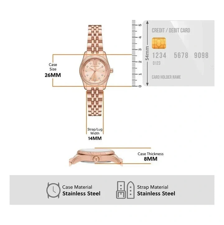 Michael Kors Lexington Three Hand Rose Gold Dial Rose Gold Steel Strap Watch For Women - MK4739