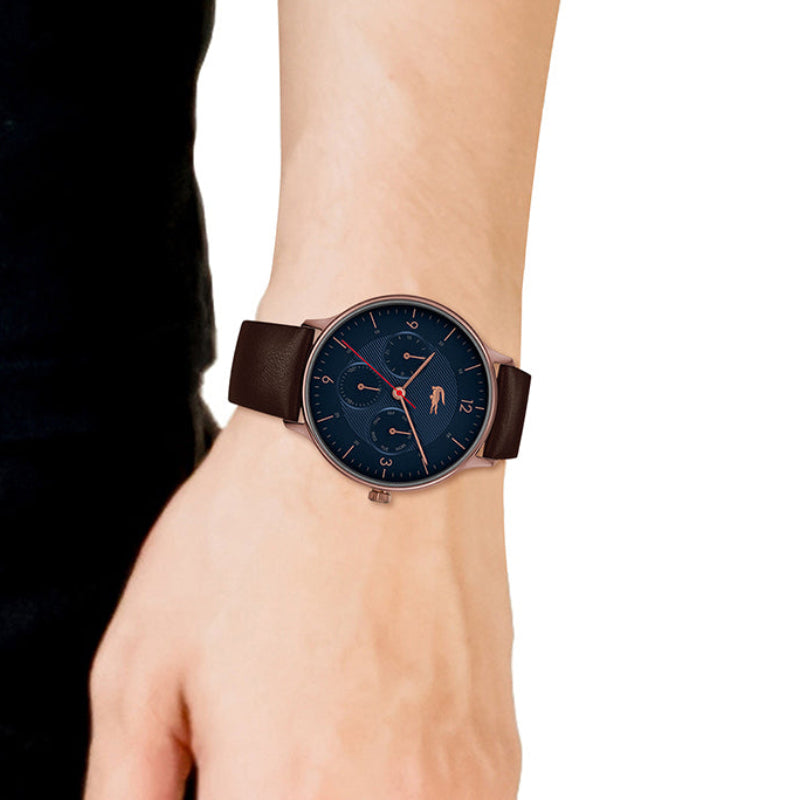 Lacoste Club Blue Dial Brown Leather Strap Watch for Men - 2011141