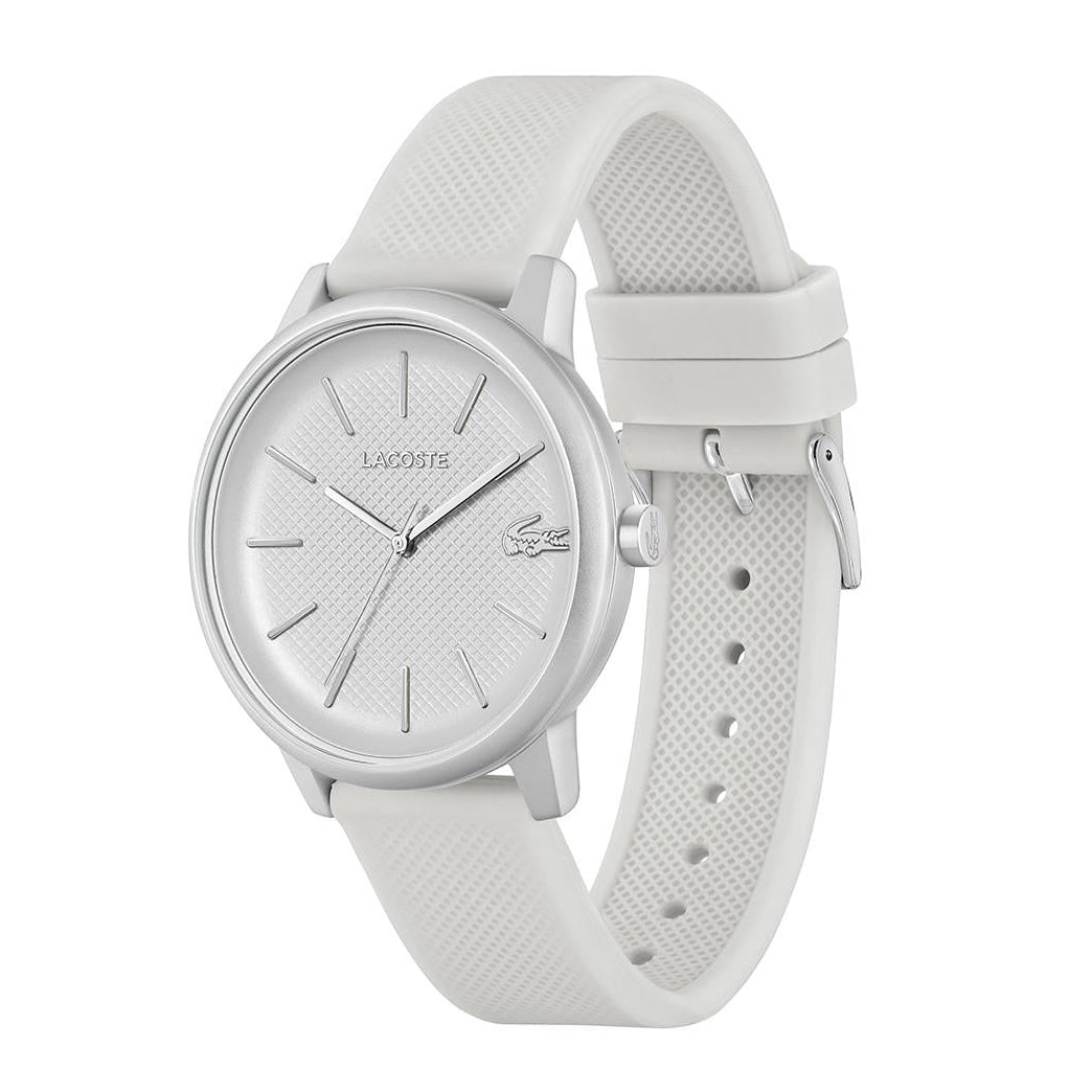 Lacoste 12.12 Move Silver Dial White Silicone Strap Watch for Men - 2011240