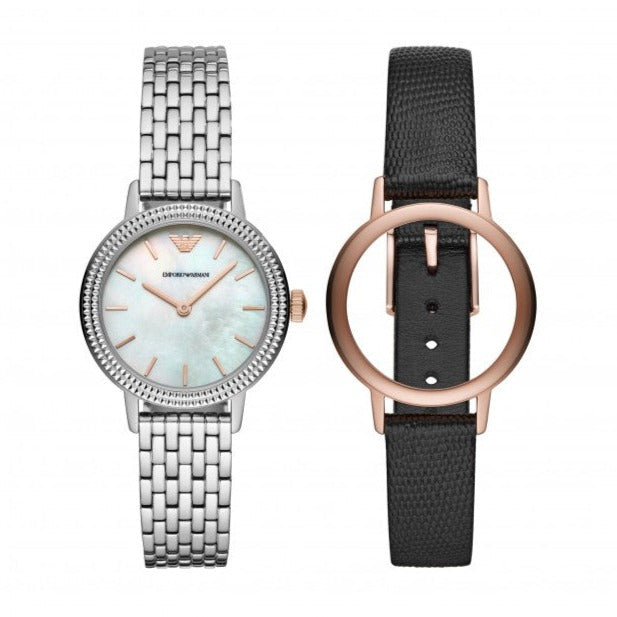 Emporio Armani Interchangeable Mother of Pearl Dial Silver Steel Strap Watch For Women - AR80020