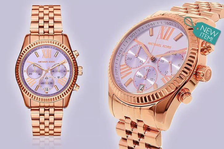 Michael Kors Lexington Purple Dial Rose Gold Steel Strap Watch For Women - MK6207