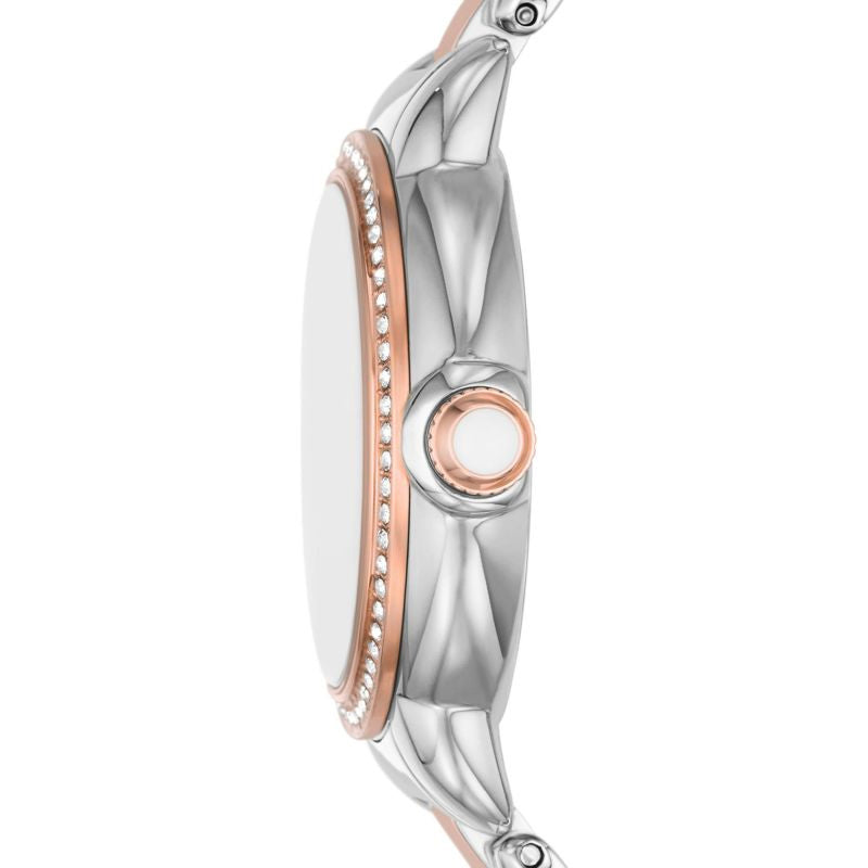 Emporio Armani Three Hand Mother of Pearl Dial Two Tone Steel Strap Watch For Women - AR11569