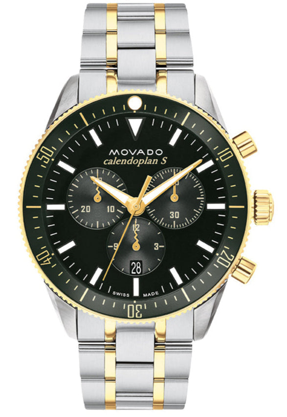 Movado Heritage Calendoplan Chronograph Green Dial Two Tone Steel Strap Watch For Men - 3650167