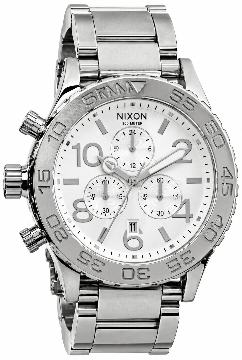 Nixon 42-20 Chrono Silver Dial Silver Steel Strap Watch for Men - A037-945