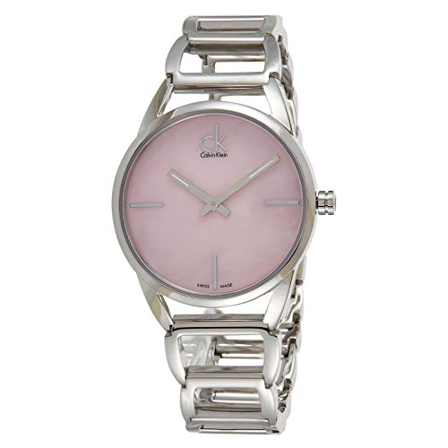 Calvin Klein Stately Pink Mother of Pearl Dial Silver Steel Strap Watch for Women - K3G2312E