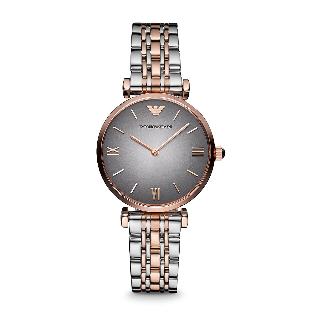 Emporio Armani Gianni T Bar Grey Dial Two Tone Steel Strap Watch For Women - AR1725