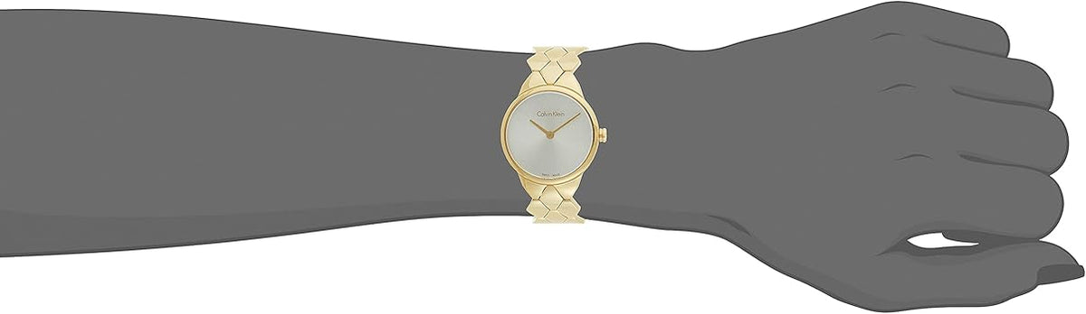 Calvin Klein Snake Silver Dial Yellow Gold Steel Strap Watch For Women - K6E23546