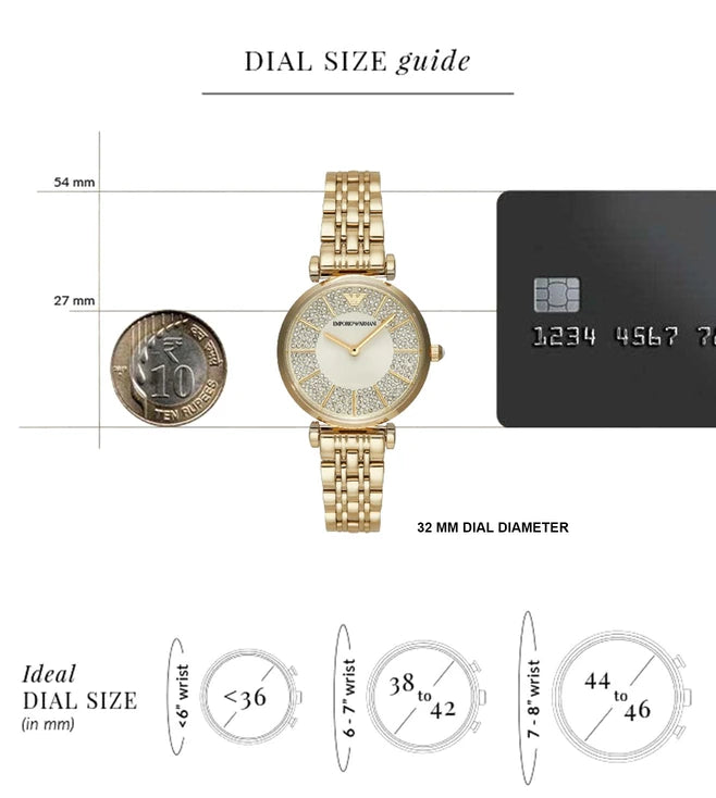 Emporio Armani Gianni T Bar Analog Crystals Gold Dial Gold Steel Strap Watch For Women - AR11608