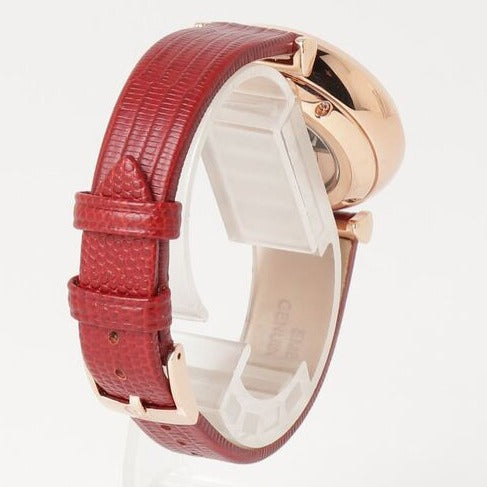 Emporio Armani Meccanico Gianni T-Bar Mother of Pearl White Dial Red Leather Strap Watch For Women - AR60048