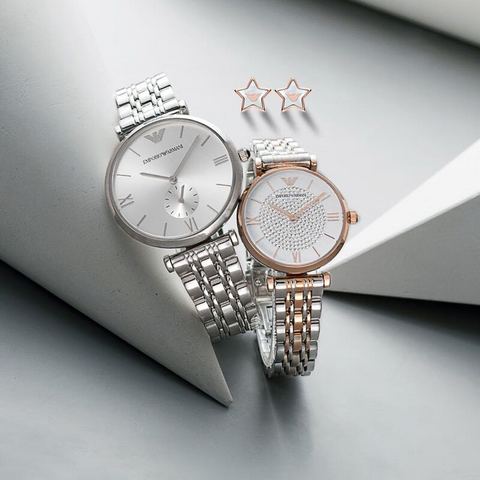 Emporio Armani Gianni T Bar White Dial Two Tone Steel Strap Watch For Women - AR80035