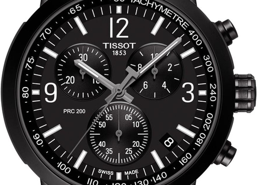 Tissot PRC 200 Chronograph Black Dial Black Steel Strap Watch For Men - T114.417.33.057.00