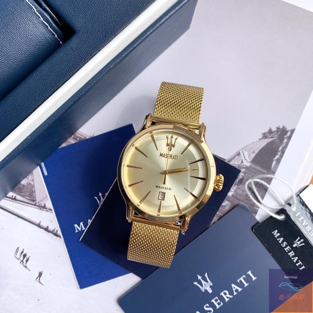 Maserati Epoca Golden Dial Golden Mesh Bracelet Watch For Men - R8853118003