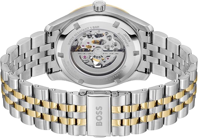 Hugo Boss Principle Skeleton Silver Dial Two Tone Steel Strap Watch for Men - 1514237