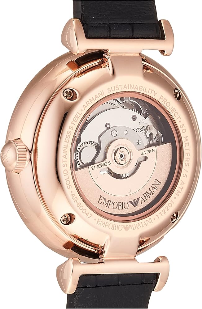 Emporio Armani Meccanico Gianni T Bar Mother of Pearl White Dial Black Leather Strap Watch For Women - AR60047