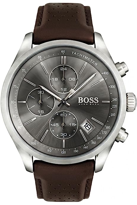 Hugo Boss Skymaster Chronograph Grey Dial Brown Leather Strap Watch for Men - 1513787