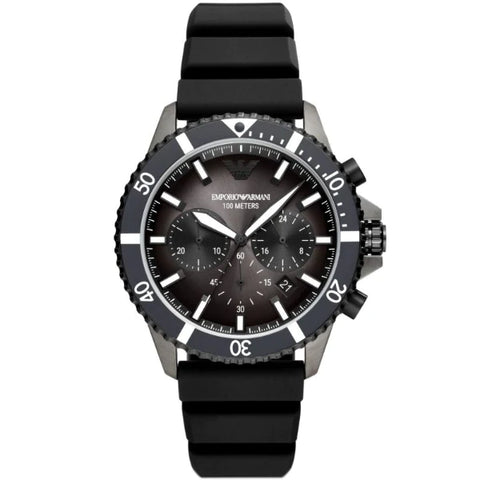 Emporio Armani Diver Chronograph Black Dial Black Silicone Strap Watch For Men - AR11515