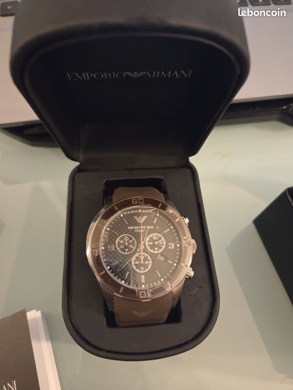 Emporio Armani Sportivo Chronograph Black Dial Brown Silicone Strap Watch for Men - AR9501