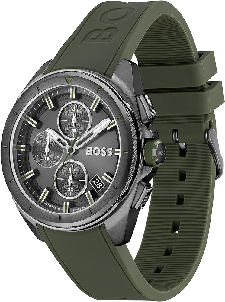 Hugo Boss Volane Chronograph Grey Dial Green Silicone Strap Watch For Men - 1513952