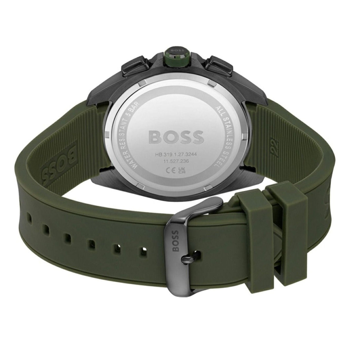 Hugo Boss Volane Chronograph Grey Dial Green Silicone Strap Watch For Men - 1513952