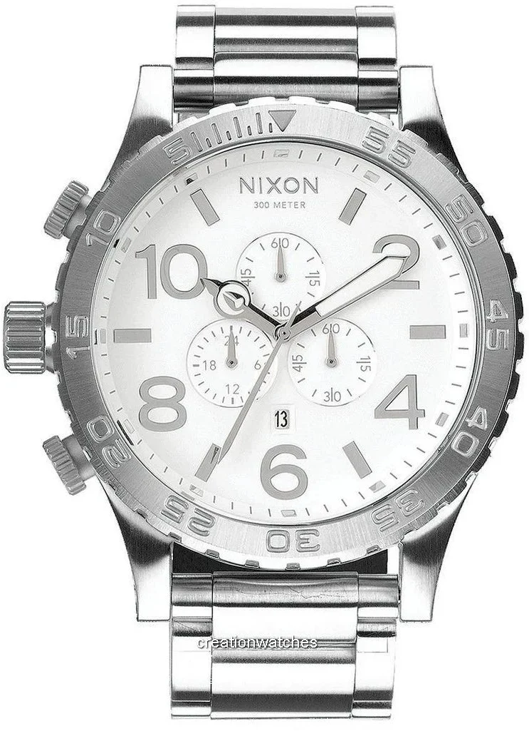 Nixon 51-30 Chrono Silver Dial Silver Steel Strap Watch for Men - A083-488
