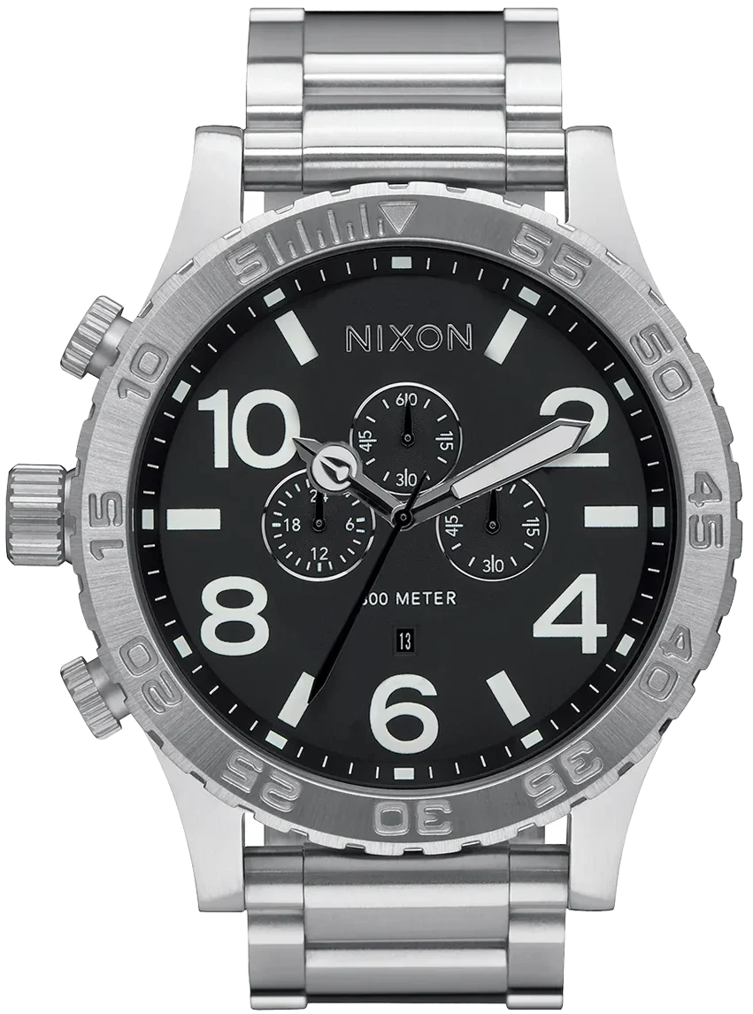 Nixon 51-30 Chrono Black Dial Silver Steel Strap Watch for Men - A083-000