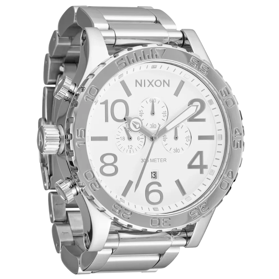 Nixon 51-30 Chrono Silver Dial Silver Steel Strap Watch for Men - A083-488