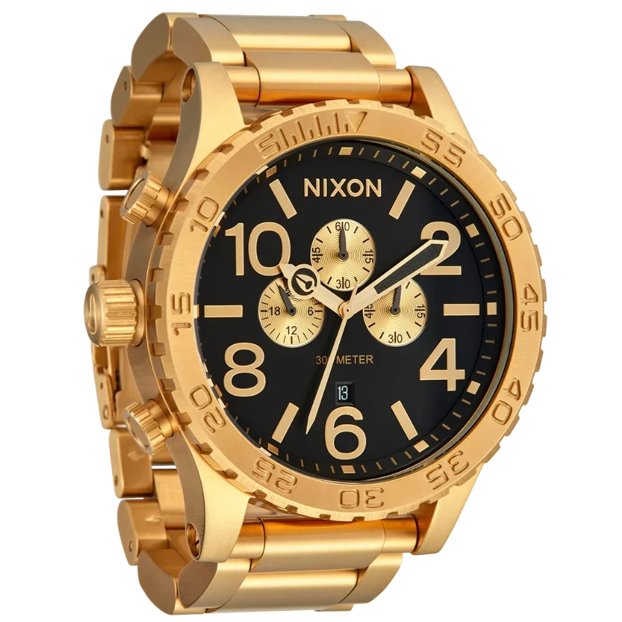 Nixon 51-30 Chrono Black Dial Gold Steel Strap Watch for Men - A083-510