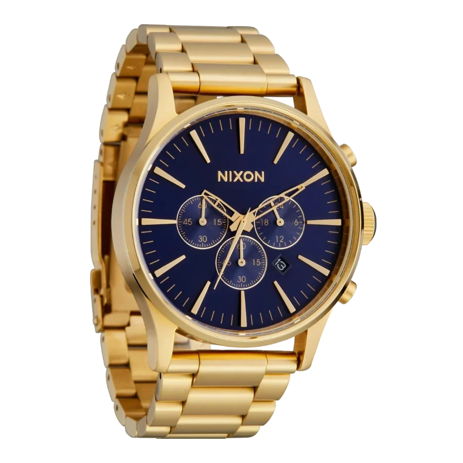 Nixon Sentry Chrono Blue Dial Gold Steel Strap Watch for Men - A386-1922