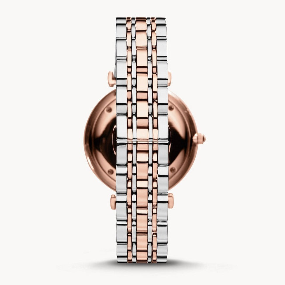 Emporio Armani Gianni T Bar White Dial Two Tone Steel Strap Watch For Women - AR80035