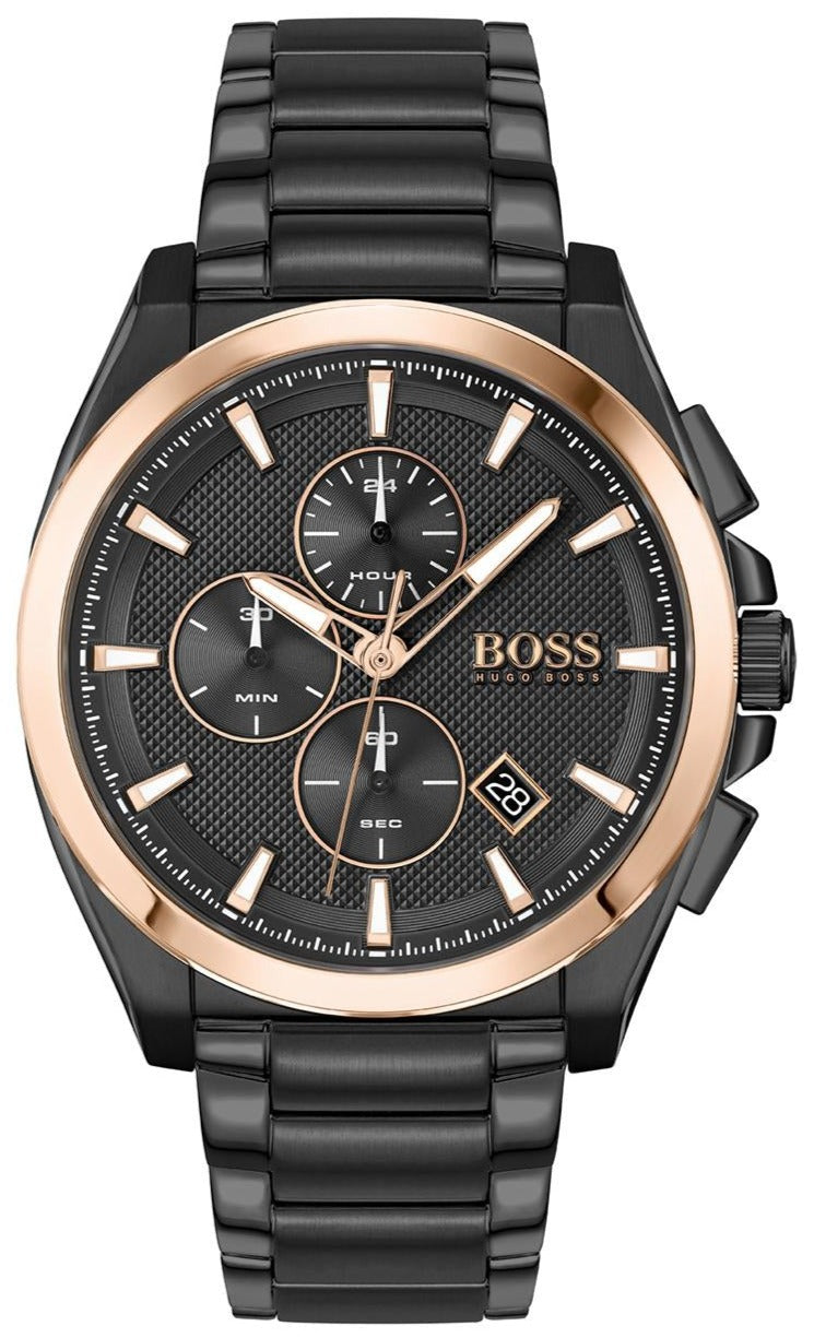 Hugo Boss Grandmaster Chronograph Black Dial Black Steel Strap Watch for Men - 1513885