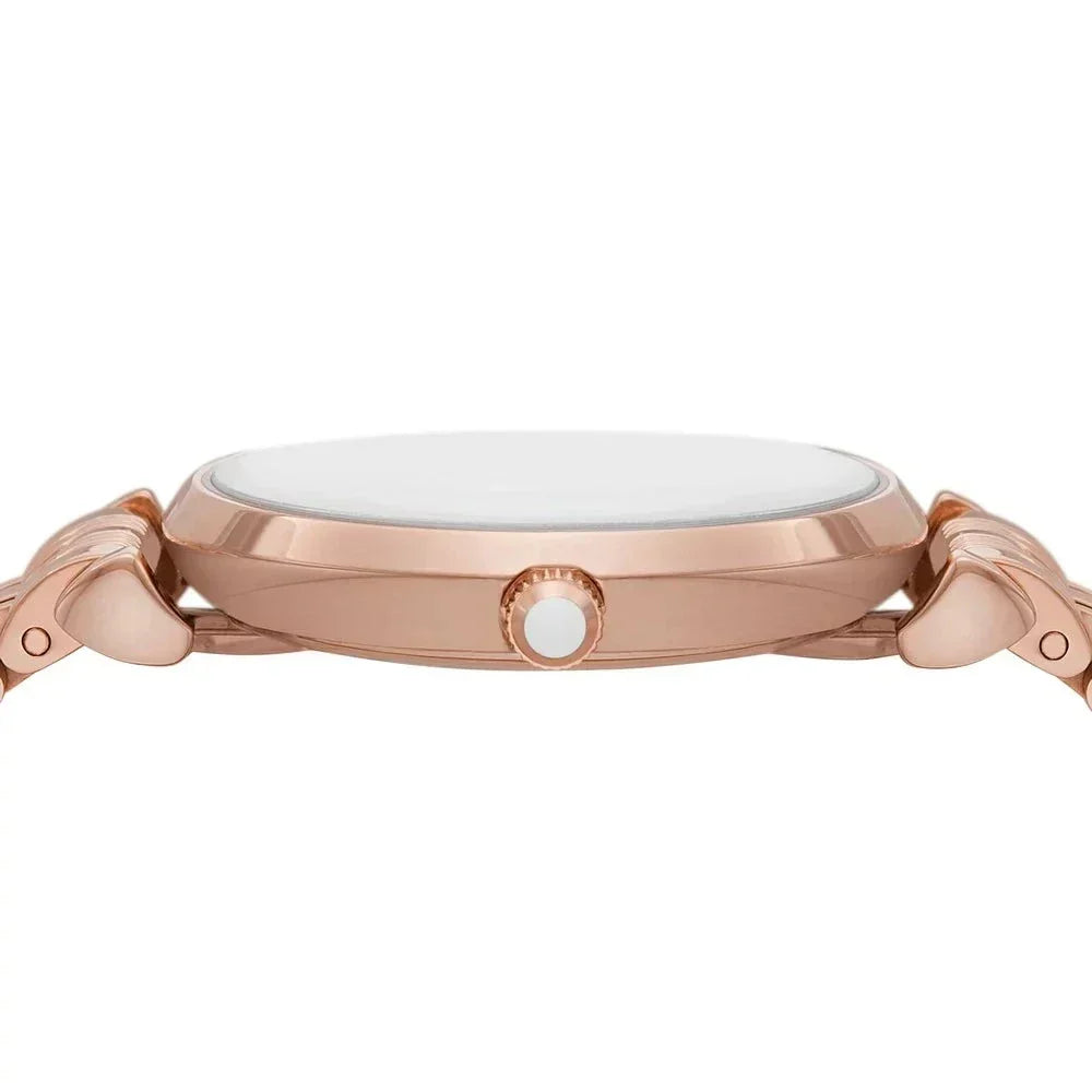 Emporio Armani Gianni T-Bar Crystals Silver Dial Rose Gold Steel Strap Watch For Women - AR11446